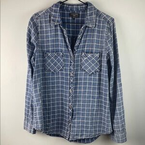 Tinsel Distressed Blue Plaid Casual Button Down Shirt Size M